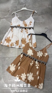 盘花图案棉吊带背心上衣春夏女现货 Rachel正品 特价 意大利品牌by