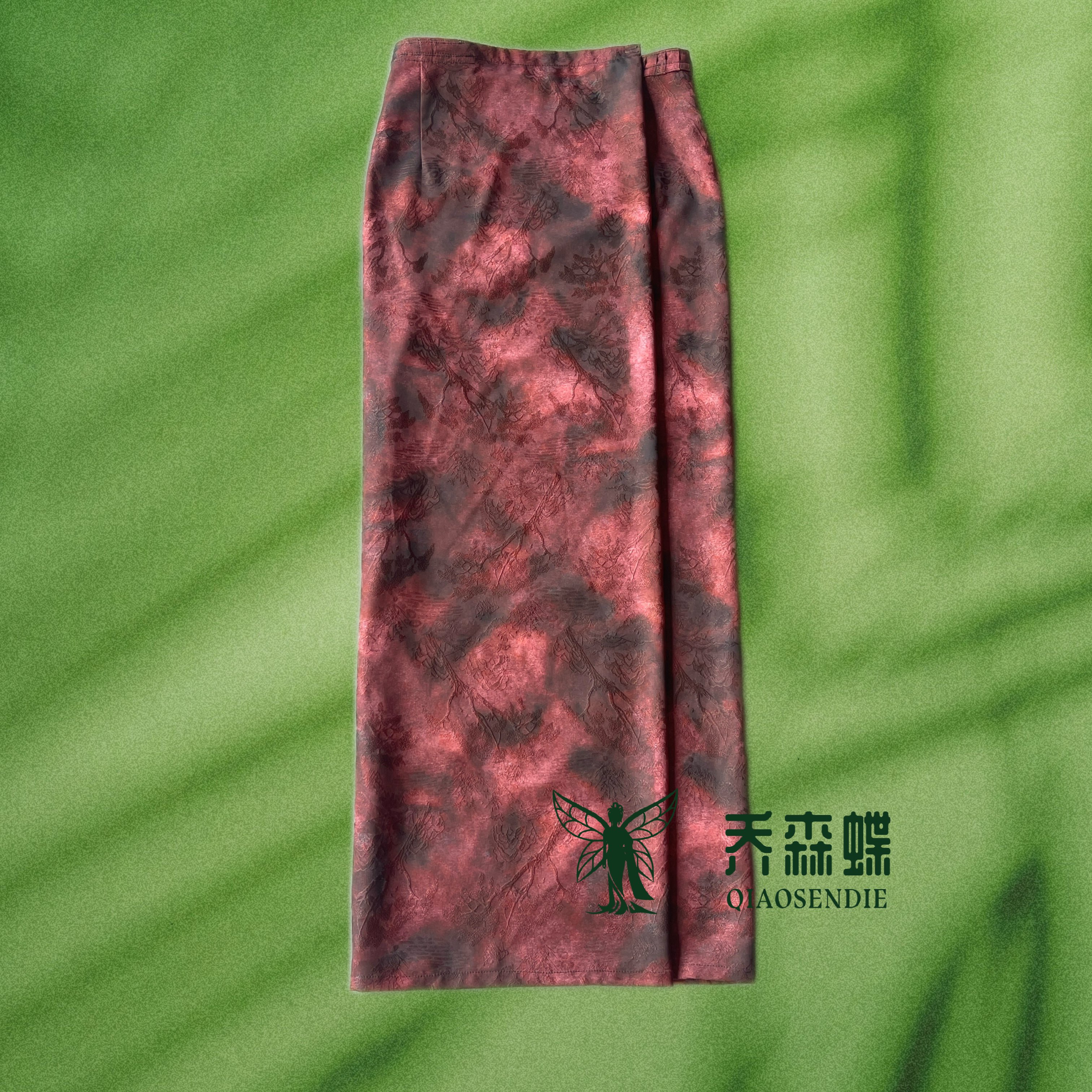 乔森蝶傣族筒裙民族风复古半身裙醋酸印染水墨画提花长裙