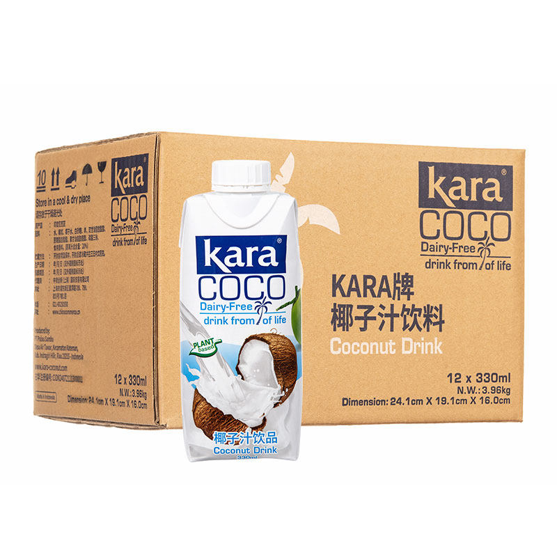 Kara进口椰子汁饮料椰肉榨汁椰果汁椰奶植物蛋白饮料整箱330ml*12