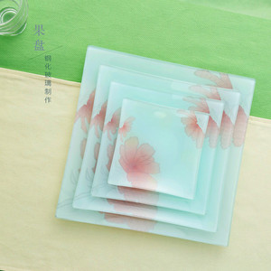 创意餐具彩绘玻璃家用碟子钢化