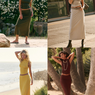 FP 高弹软糯材质 修身高领无袖上衣+直筒及踝半身裙 可配套装