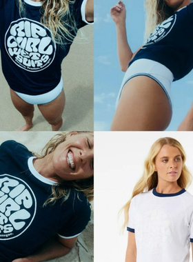 澳洲冲浪rip 舒适亚麻棉材质 撞色罗纹衣领袖口T恤上衣21欧元