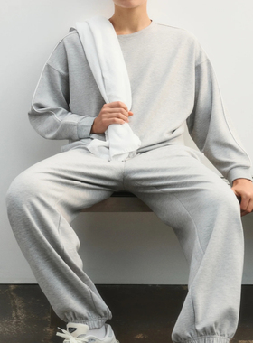 俄Lime旗下Befree 柔软莫代尔混纺 运动学院风束脚宽松长裤