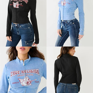 美国true牌 罗纹弹力束腰纯欲风 品质毛圈棉布拉链修身运动外套