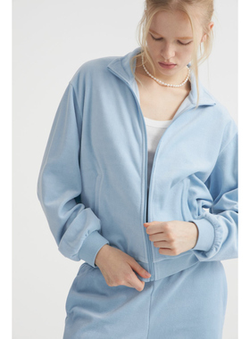 Li*me 混纺棉柔软天鹅绒材质 宽松版型拉链外套+直筒裤可配套装