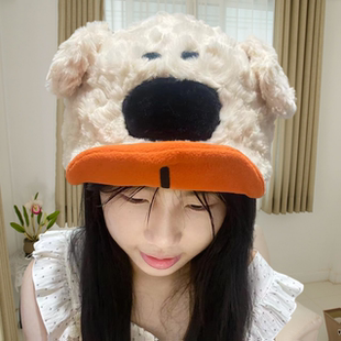 2025新款可爱大鼻子小狗毛绒帽子女秋冬保暖护耳雷锋帽显脸小冷帽