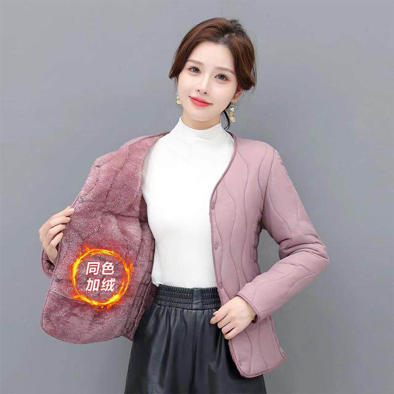 2024秋冬新款加绒加厚羽绒棉内胆女修身显瘦保暖棉袄轻薄百搭外套