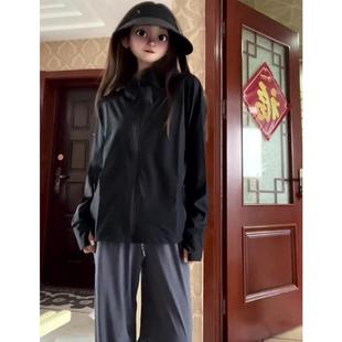 女孩开衫 黑色冰丝正肩防晒衣女款 2025新款 夏季 外套透气防晒服 薄款