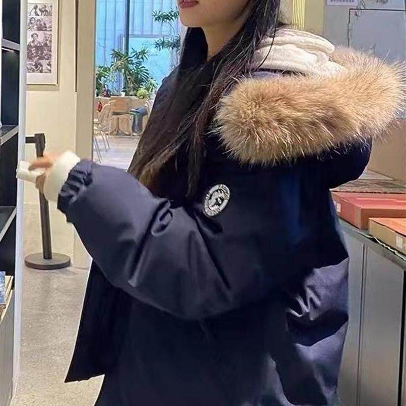 藏青色工装派克棉服男女款冬季中性风毛领棉衣外套韩系慵懒风棉袄