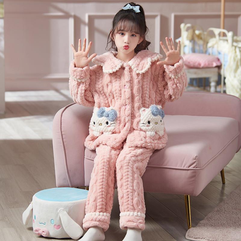 2025新款女童睡衣冬款珊瑚绒加厚秋季儿童法兰绒中大童女孩家居服