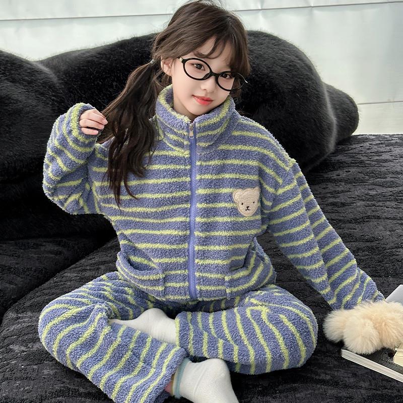 儿童珊瑚绒睡衣秋冬加厚2024新款大女童家居服法兰绒冬季小孩套装