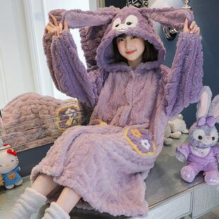 儿童珊瑚绒睡袍冬季 加厚女童女孩公主风星黛露法兰绒浴袍秋冬睡衣