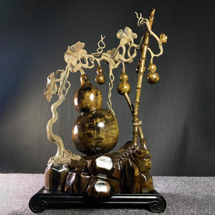 金丝楠乌木雕摆件五福葫芦送礼搬家居客厅办公室工艺品礼吉祥如意