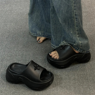 拖鞋女款夏天外穿厚底8cm时尚2025新款增高百搭网红坡跟小众凉拖