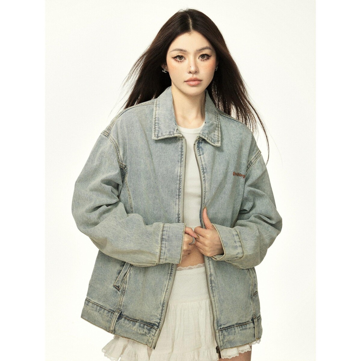 ZELIA 秋冬复古短款工装牛仔夹克男女修身美式垫肩外套潮高级感