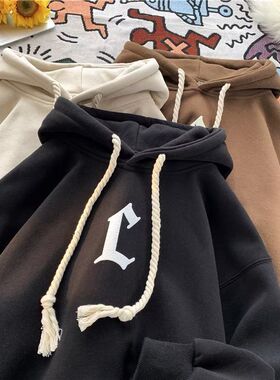 ZELIA 卫衣男春秋款灰色重磅情侣连帽卫衣2026新款ersize美式潮牌