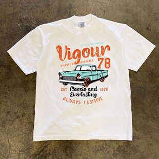 ZELIA 港风复古chic印花短袖白搭小众T恤男女款宽松休闲百搭半袖