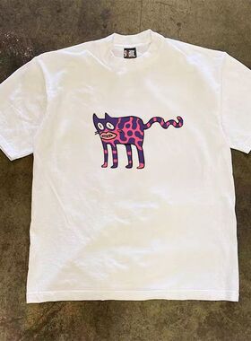 ZELIA 230g重磅T恤男2025夏季美式复古印花短袖半袖情侣款白色男