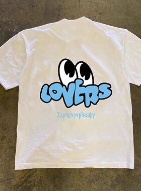 ZELIA 重磅短袖T恤嘻哈宽松字母眼睛印花男款百搭休闲圆领简约上