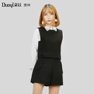 朵以春秋韩式淑女马甲＋裤子百搭两件时尚显瘦套装 32DQ81958