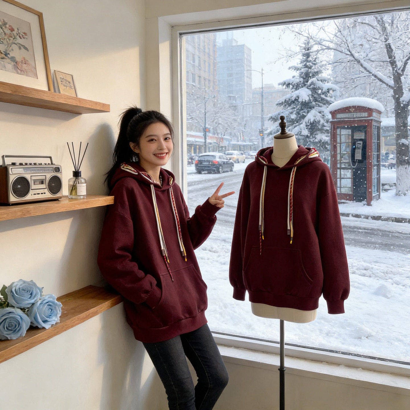 美式复古风连帽加绒长袖卫衣女2026新款纯色抽绳保暖洋气时尚上衣,女装/女士精品,卫衣/绒衫,淘宝优惠券,粉丝福利购,淘宝优惠卷