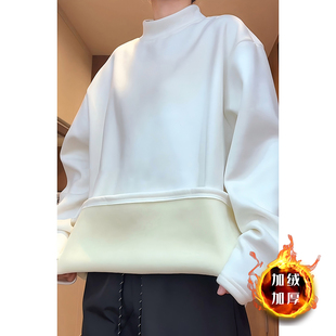 男中高领打底衫双面德绒男款秋冬季美式重磅卫衣白色内搭长袖t恤