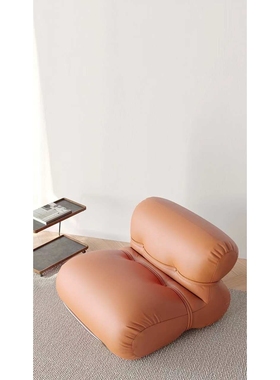 寻君单椅沙发客厅单人椅意式轻奢极简设计师休闲椅橙色皮质沙发椅