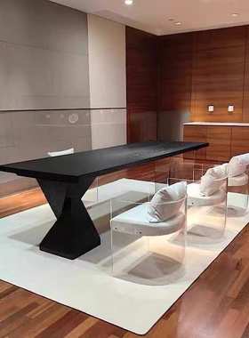 实木黑色餐桌亚克力悬浮泡茶桌实木大板茶桌电脑桌工作台办公桌