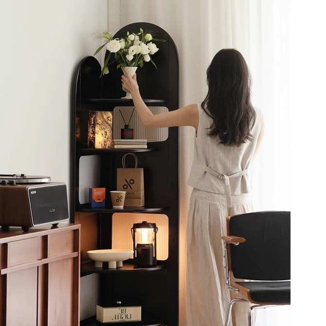 法式实木转角柜置物书架中复古沙发边玻璃落地拐墙角床头隔断屏风