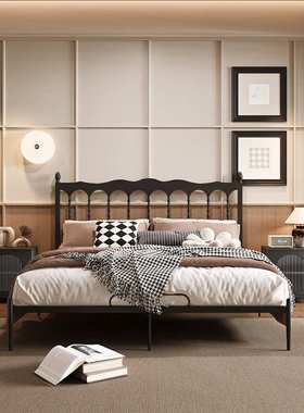 法式复古铁艺床床黑色1.5m1.8m双人床现代简约米白儿童床主卧单人