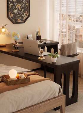 全实木转角书桌家用黑色电脑桌双人小众l型拐角办公桌工作台桌子