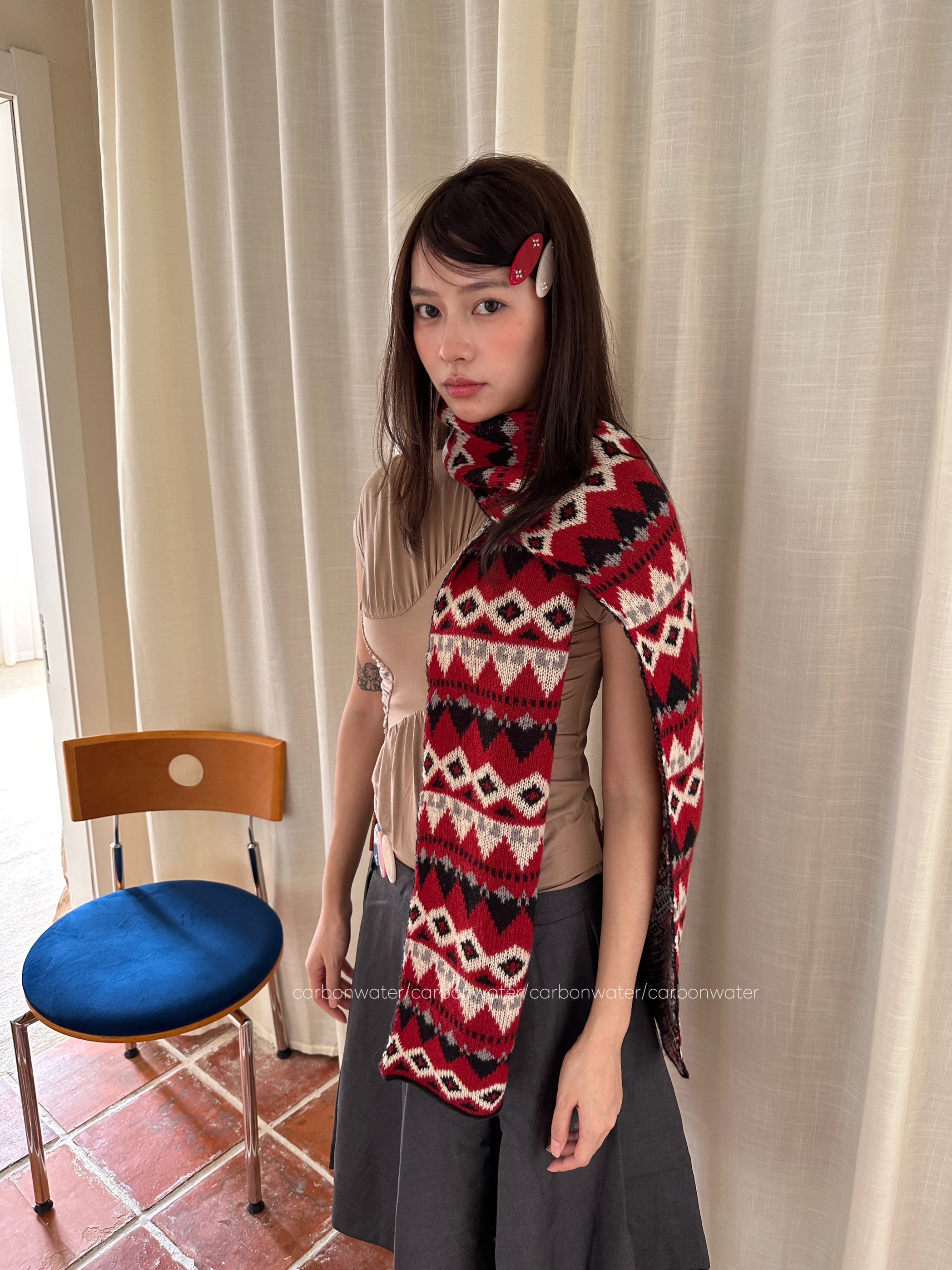 Carbon Water费尔岛风毛线针织圣诞围巾女冬季加厚保暖围脖自留款