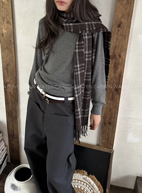 Carbon Water复古格纹围巾女冬季保暖百搭围脖