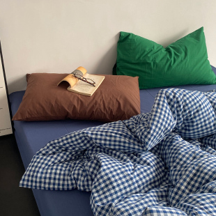 ins复古格子纯棉色织床上四件套全棉中古风被套床笠款床品三件套