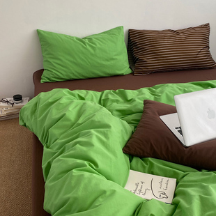 加州绿 ins风混搭水洗棉床上四件套全棉纯棉床单笠被套三件套床品