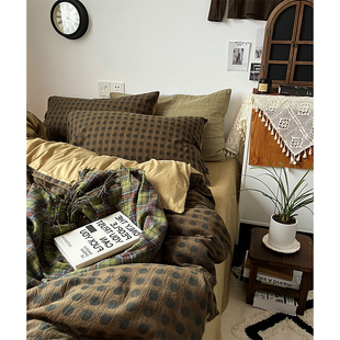 萨迪斯的板栗树/Vintage style复古亚麻绿波点提花全棉床单四件套