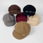 百搭羊毛八角帽皮带字母设计款 鸭舌帽女秋冬新款 马术帽时尚 帽子潮