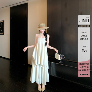 JINLI锦里 一字领无袖连衣裙套装女温柔风夏季2026新款气质两件套