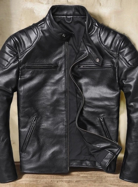 冬款加棉加厚头层牛皮真皮皮衣男短款立领休闲韩版秋冬机车皮衣