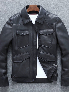 抖音同款好先生孙红雷真皮皮衣男山羊皮青年机车皮衣翻领修身夹克