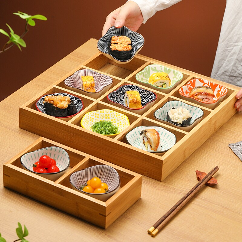 竹木九宫格托盘餐具火锅配菜盘拼盘围炉煮茶果盘摆盘干果盘点心盘