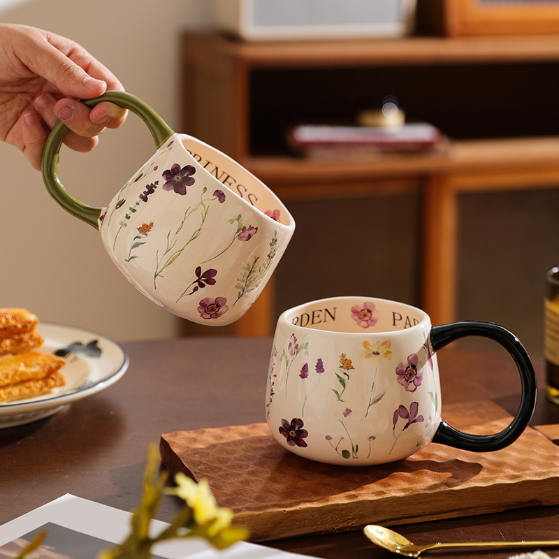 舍里家用复古花卉陶瓷马克杯