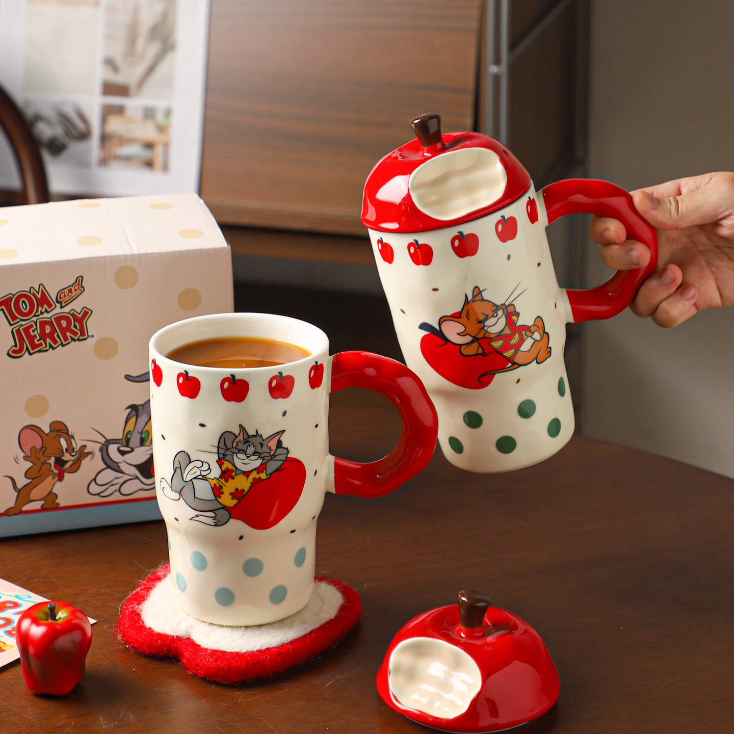 舍里卡通早餐咖啡杯带盖生日礼物