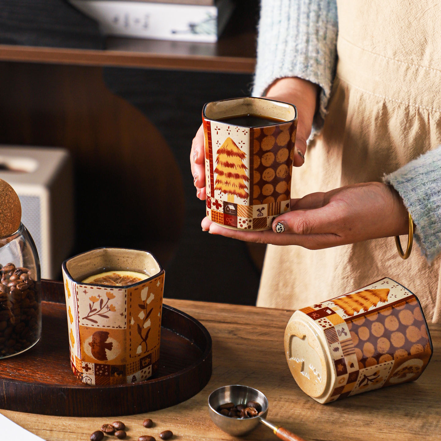 舍里高颜值复古牛奶咖啡杯