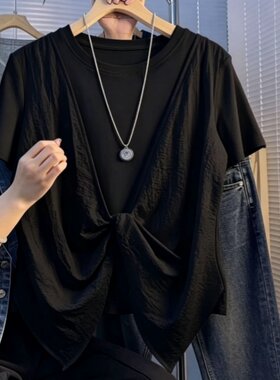 春夏季新款假两件百搭显瘦上衣女