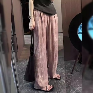 冰丝亚麻裤子女夏季薄款窄版阔版裤扎染亚麻料雨露休闲天丝山本裤