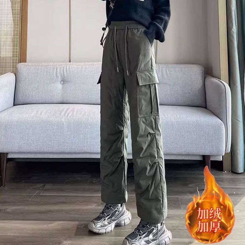 冬季新款防寒加厚大码直筒阔腿裤