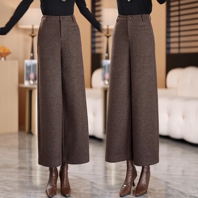 高腰气质加绒加厚宽松直筒裤子