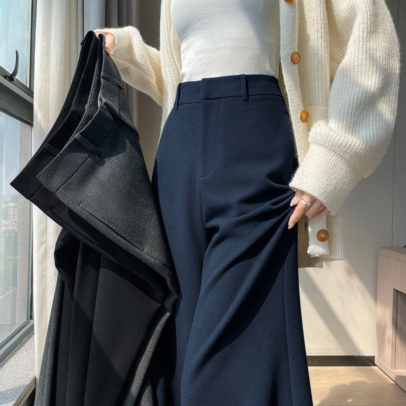 藏青色毛呢微喇叭西装裤女春秋季2026加绒新款高腰遮胯梨形喇叭裤,女装/女士精品,休闲裤,淘宝优惠券,粉丝福利购,淘宝优惠卷