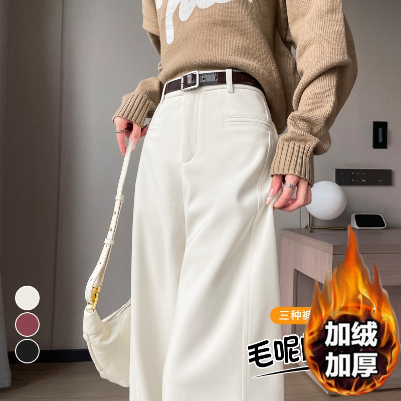 通勤韩版高腰窄版加绒加厚拖地裤